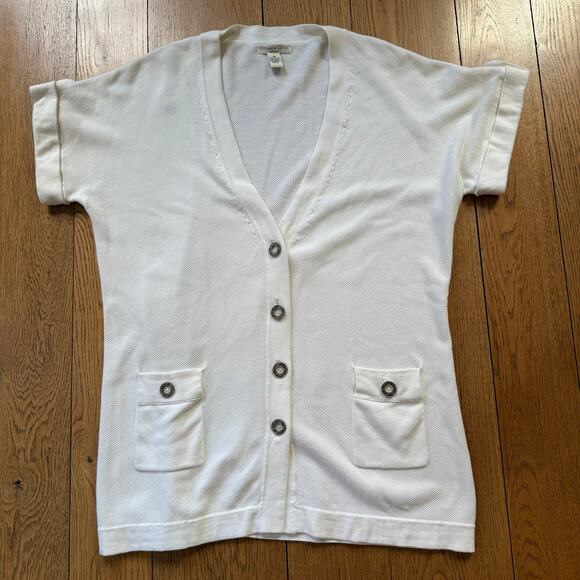 Herman Geist Woman Long Line Waffle Knit Cardigan SZ 3X Short Sleeve Cream Class - Picture 1 of 8